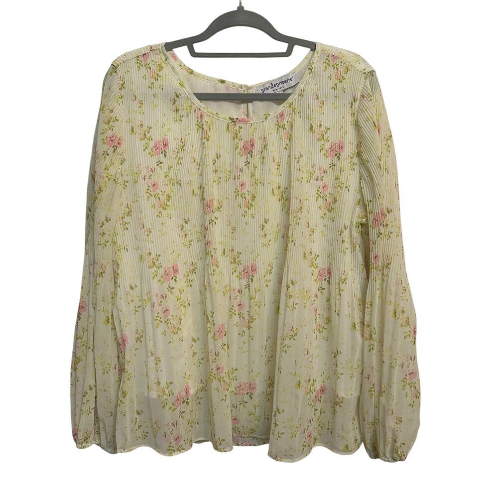 Grand & Greene Women's XL‎ Floral Pleated Blouse Multicolor Casual